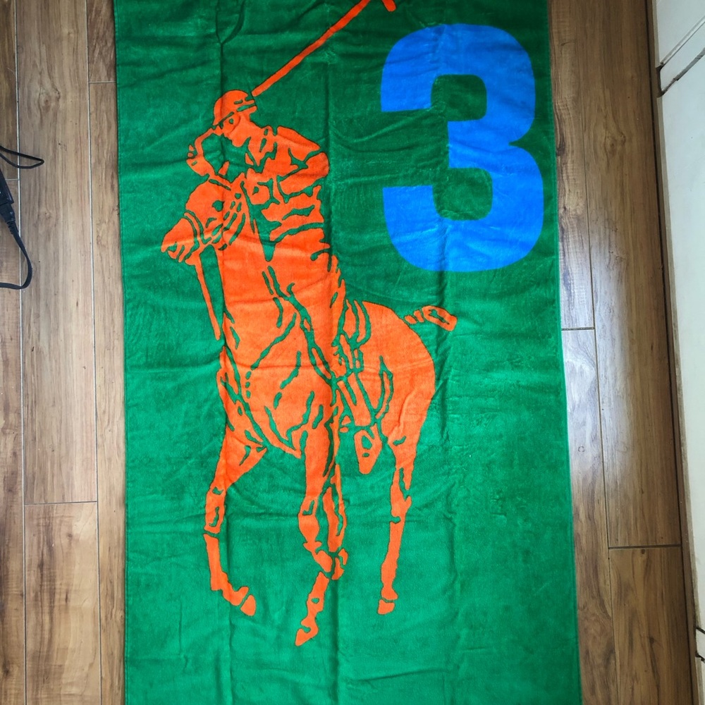 Polo by Ralph Lauren Green Towel with Orange and Blue Design